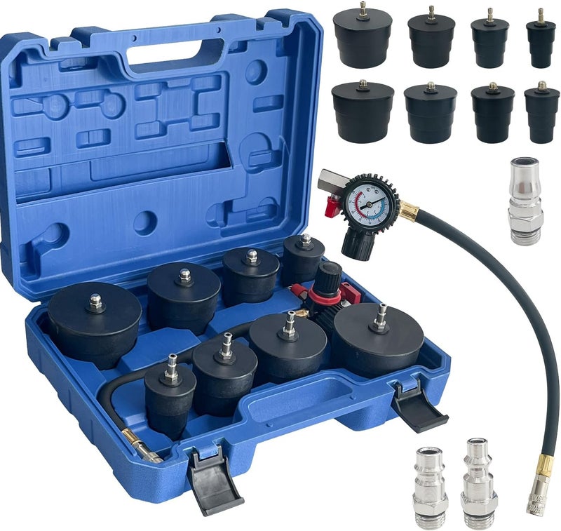 SUGOOE Turbo System Leakage Tester Set Turbocharger Air Pressure Leakage Tester Kit with 4 Pairs of Stepped Adapters 1-3/8" to 3-1/2" 35mm-90mm for Most Vehicles (9PCS) - Image 1